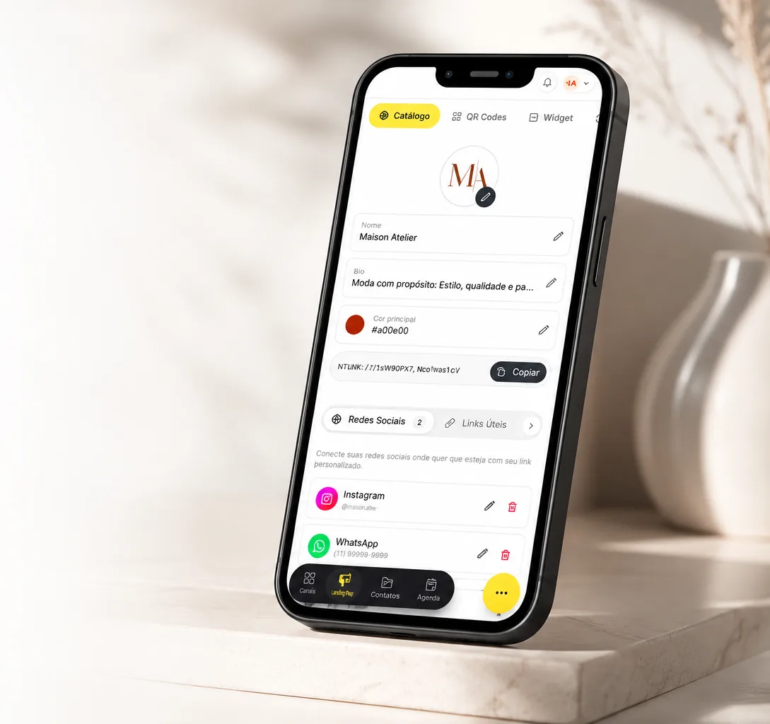 Mockup de smartphone exibindo uma página LinkMiner personalizada