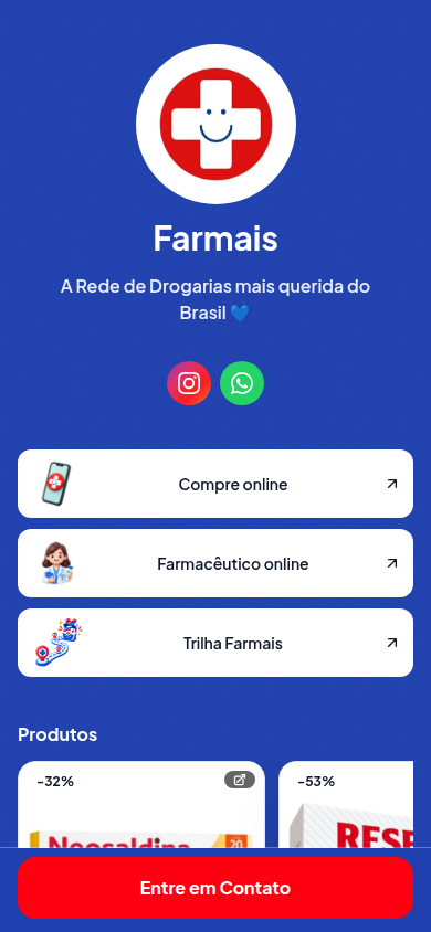 Página publicada da Farmais no LinkMiner